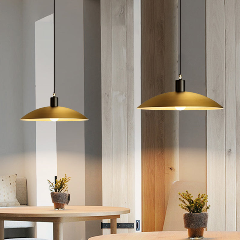 10"/12" Wide Dome Restaurant Ceiling Light Industrial Wrought Iron 1-Light Brass Hanging Pendant Light