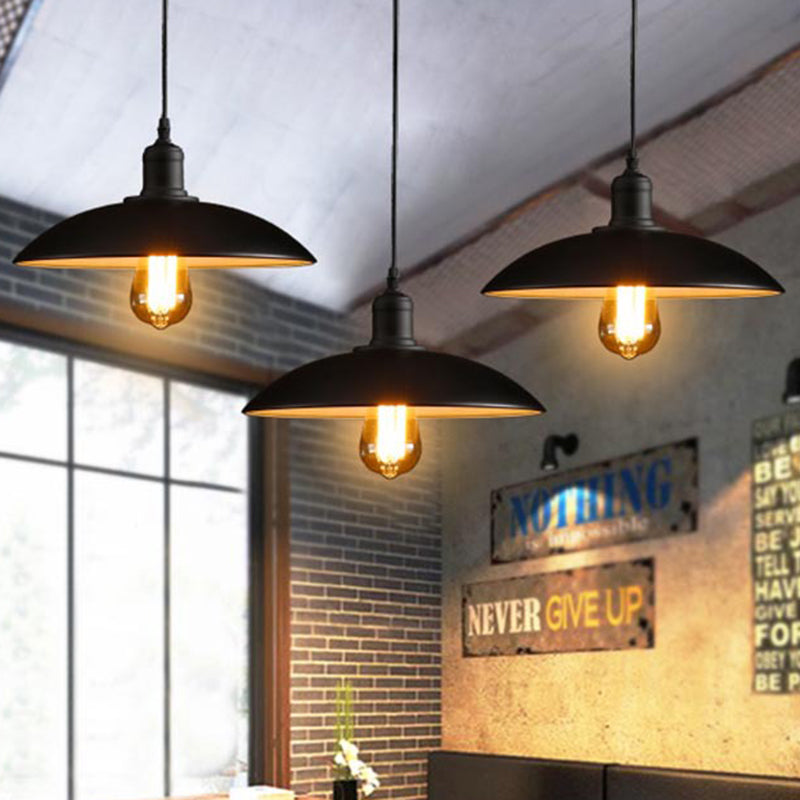 12.5"/16" Wide Dome Restaurant Light Fixture Industrial Metal 1-Light Black/White Hanging Pendant Lamp