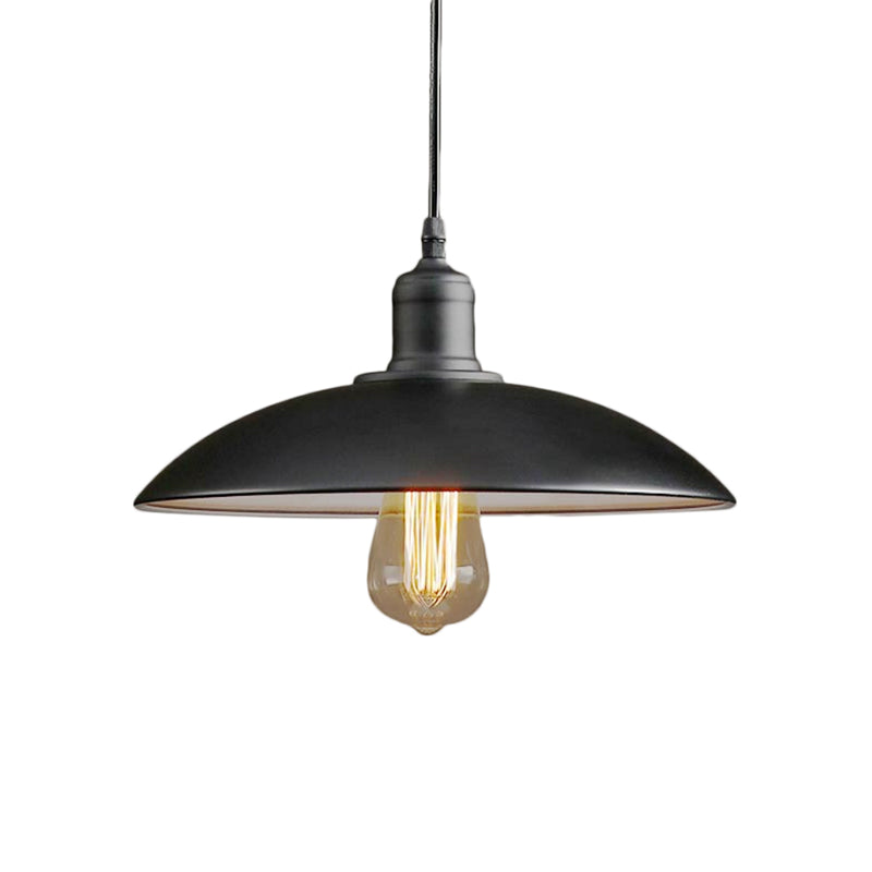 12.5"/16" Wide Dome Restaurant Light Fixture Industrial Metal 1-Light Black/White Hanging Pendant Lamp