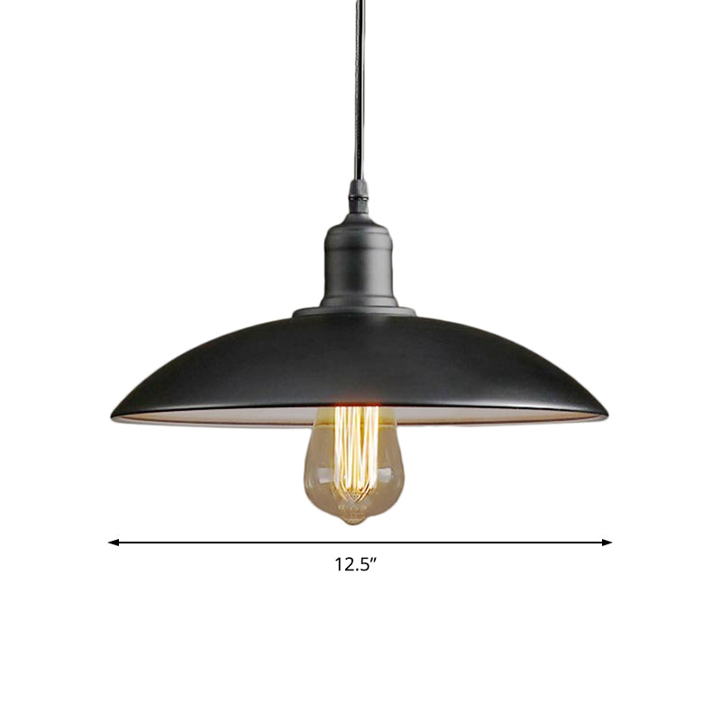12.5"/16" Wide Dome Restaurant Light Fixture Industrial Metal 1-Light Black/White Hanging Pendant Lamp