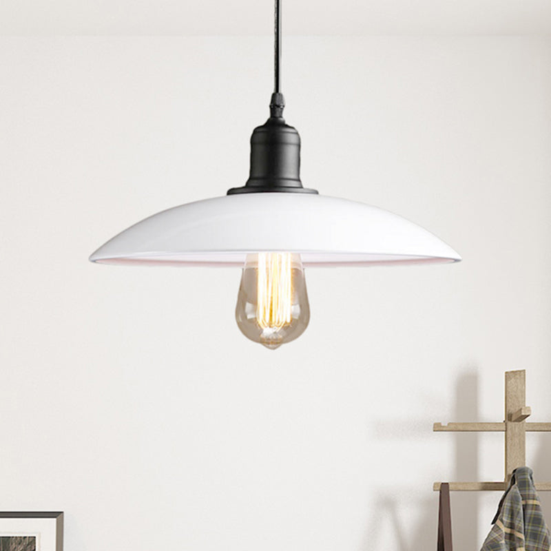 12.5"/16" Wide Dome Restaurant Light Fixture Industrial Metal 1-Light Black/White Hanging Pendant Lamp