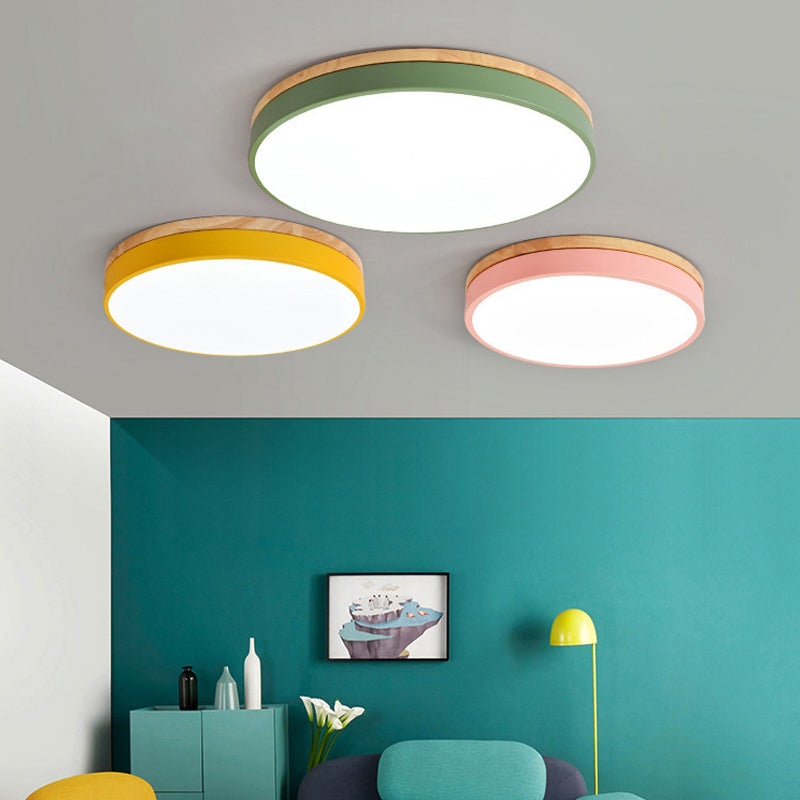 Lámpara de techo acrílica para dormitorio infantil, luz de techo circular delgada de color caramelo, Macaron Loft