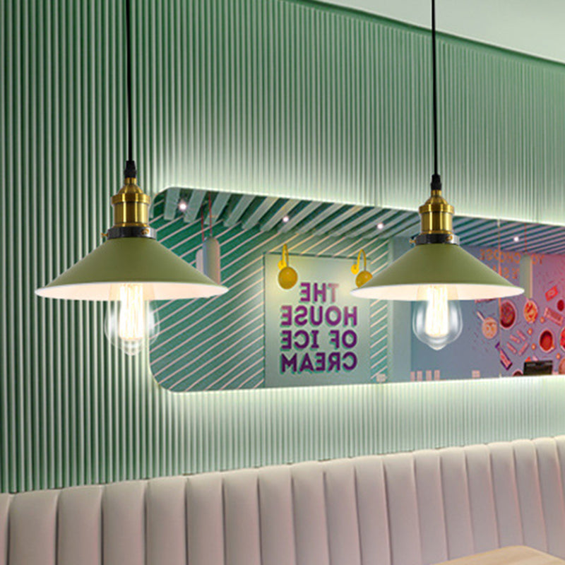 Cone Shade Restaurant Pendant Light Industrial Metal 1-Light Green/Grey Hanging Lamp