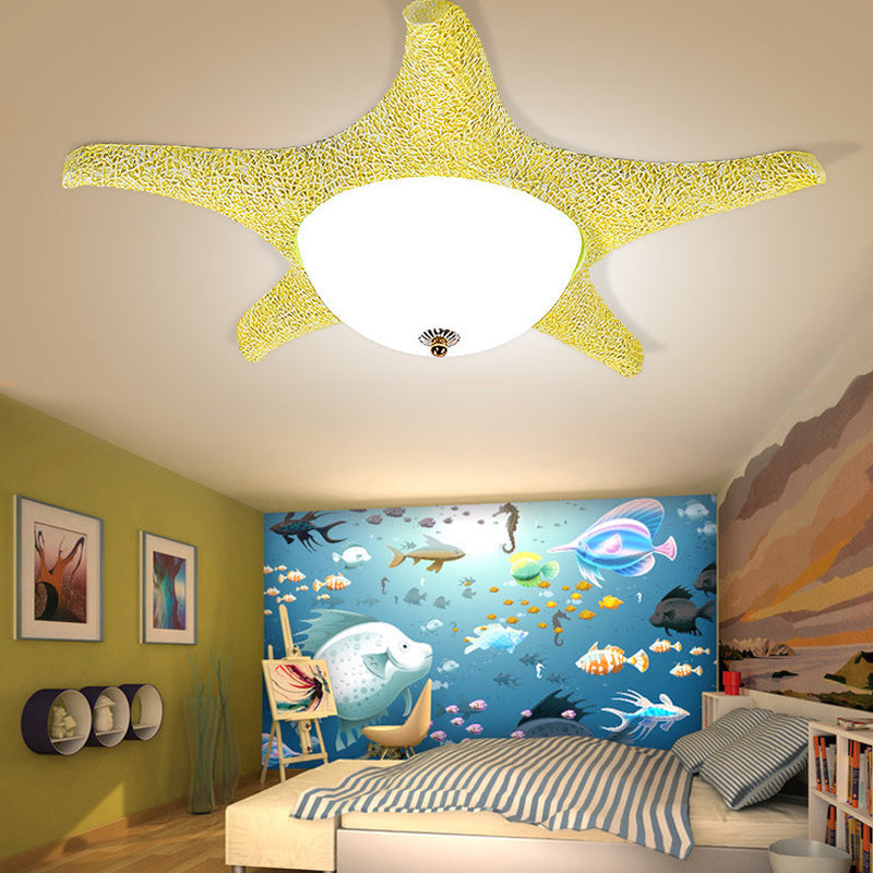 Starfish Kid Bedroom Flush Mount Light Resin Nordic Stylish Ceiling Fixture