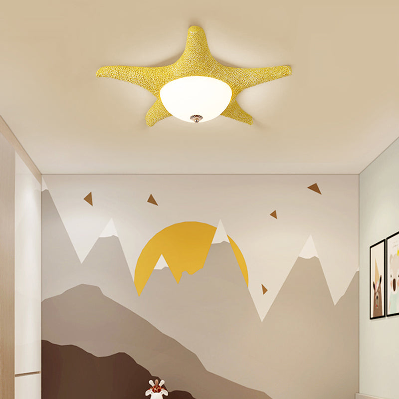Starfish Kid Bedroom Flush Mount Light Resin Nordic Stylish Ceiling Fixture