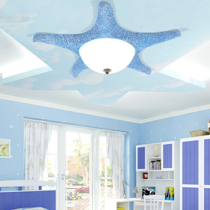 Starfish Kid Bedroom Flush Mount Light Resin Nordic Stylish Ceiling Fixture