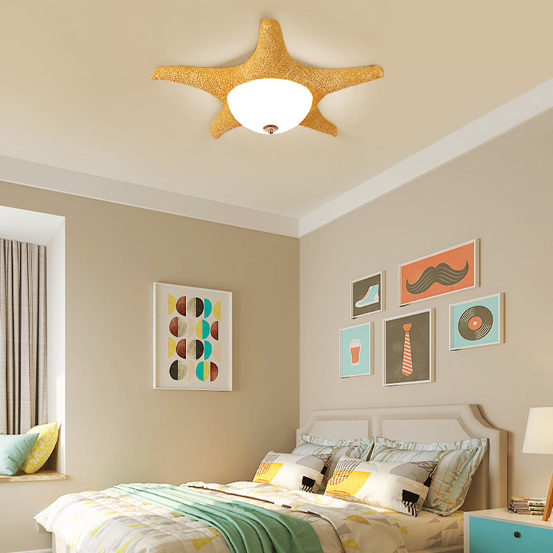 Starfish Kid Bedroom Flush Mount Light Resin Nordic Stylish Ceiling Fixture