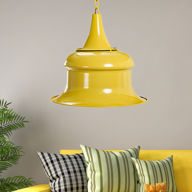 Black/Red/Yellow Single Pendant Light Vintage Metal Bell Shape Hanging Light Fixture for Living Room