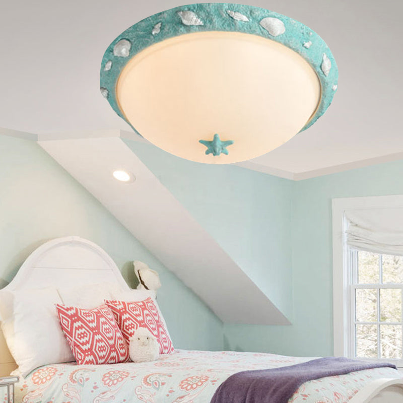 Girls Bedroom Dome Ceiling Fixture Opal Glass Modern Stylish Green Flush Mount Light