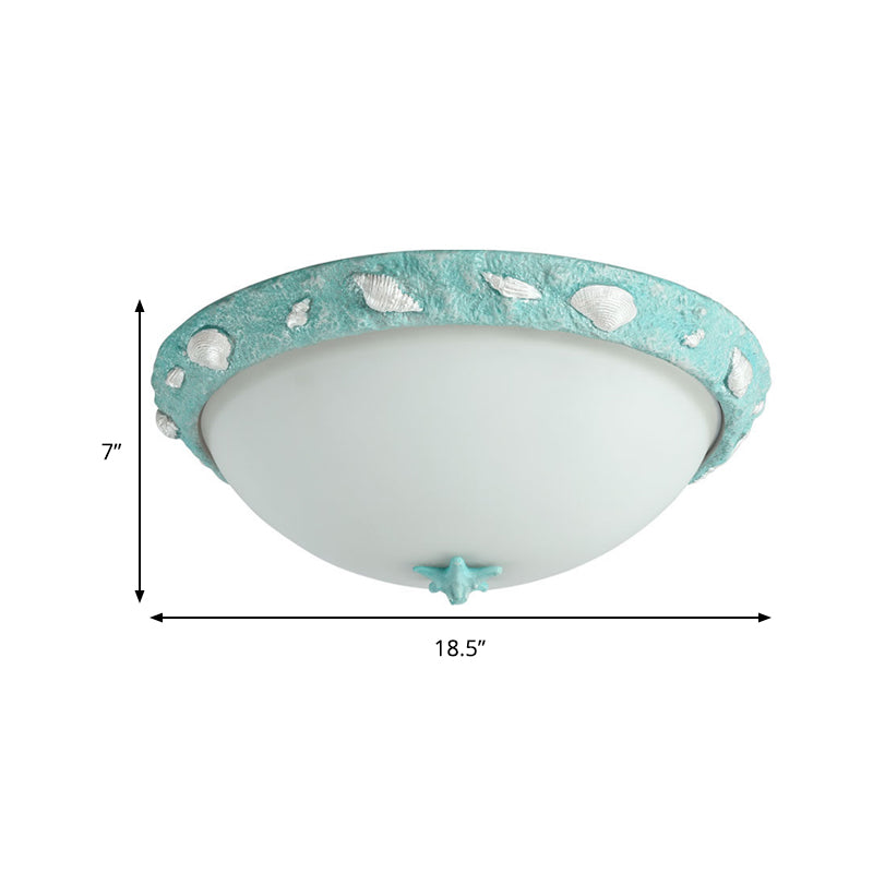 Girls Bedroom Dome Ceiling Fixture Opal Glass Modern Stylish Green Flush Mount Light
