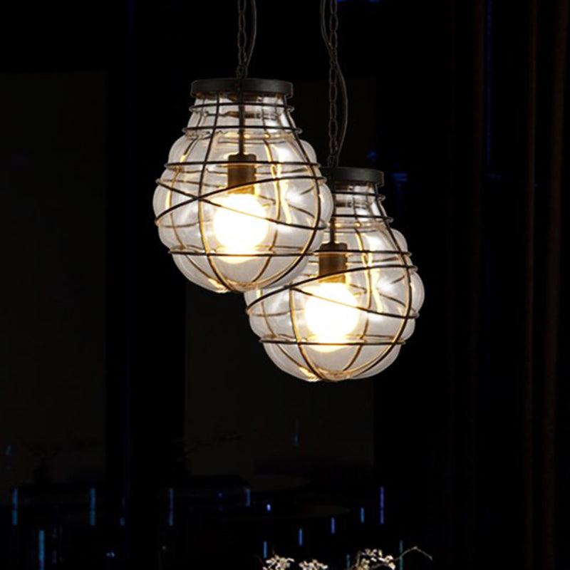 Black Bulb Shape Hanging Light Nautical Glass 1 Head Dining Room Ceiling Light Fixture