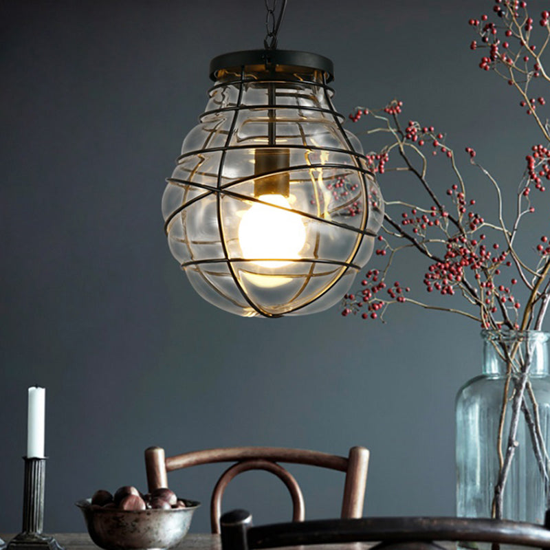 Black Bulb Shape Hanging Light Nautical Glass 1 Head Dining Room Ceiling Light Fixture