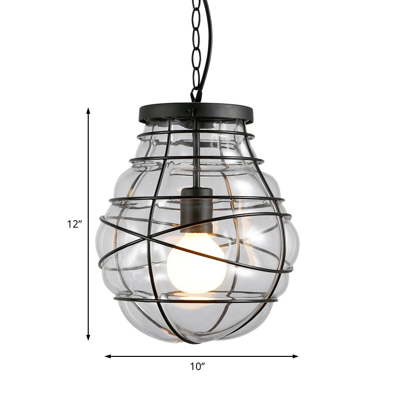 Black Bulb Shape Hanging Light Nautical Glass 1 Head Dining Room Ceiling Light Fixture