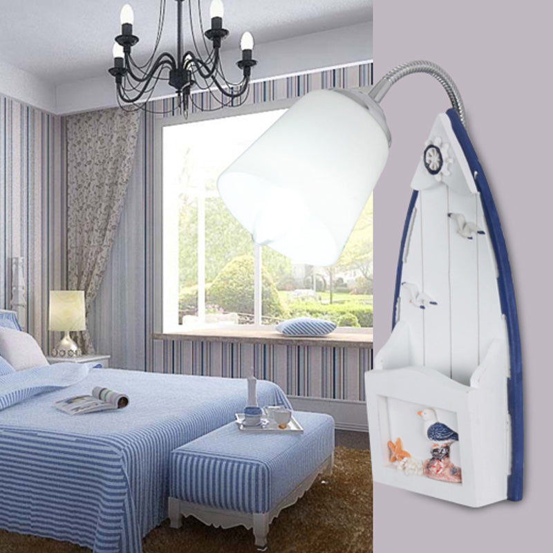 Nautical Ship Wall Light with Bucket Shade 1 Head Glass Wall Sconce in Blue for Nursing Room