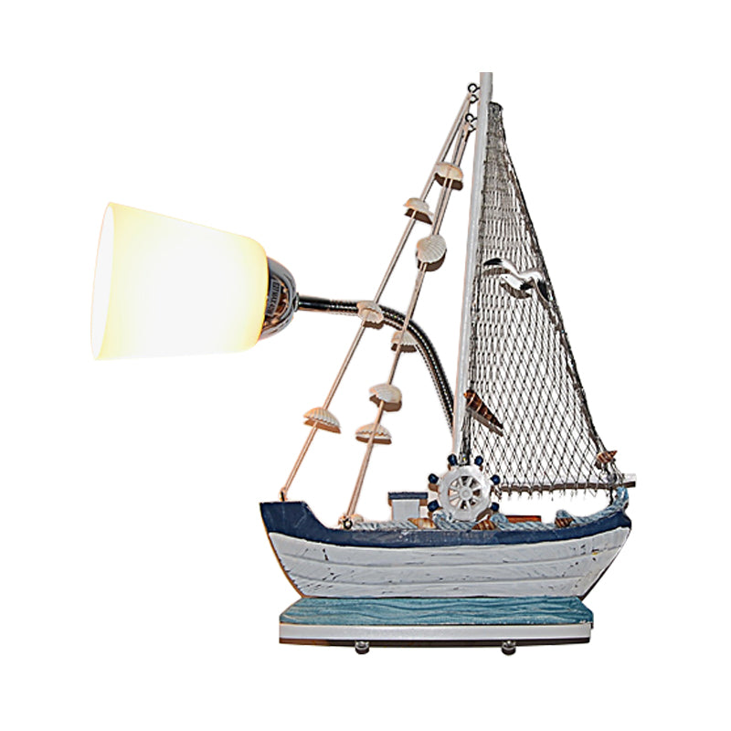 Nautical Ship Wall Light with Bucket Shade 1 Head Glass Wall Sconce in Blue for Nursing Room