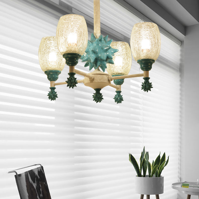 Oval Shade Chandelier with Sea Urchin Mediterranean Style Glass Hanging Light for Baby Bedroom