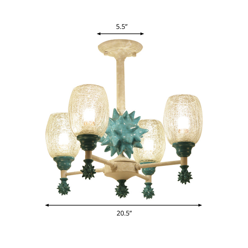 Oval Shade Chandelier with Sea Urchin Mediterranean Style Glass Hanging Light for Baby Bedroom