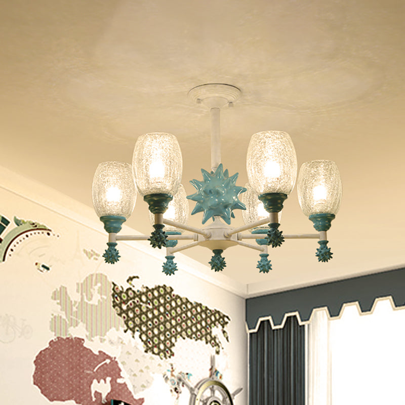 Oval Shade Chandelier with Sea Urchin Mediterranean Style Glass Hanging Light for Baby Bedroom
