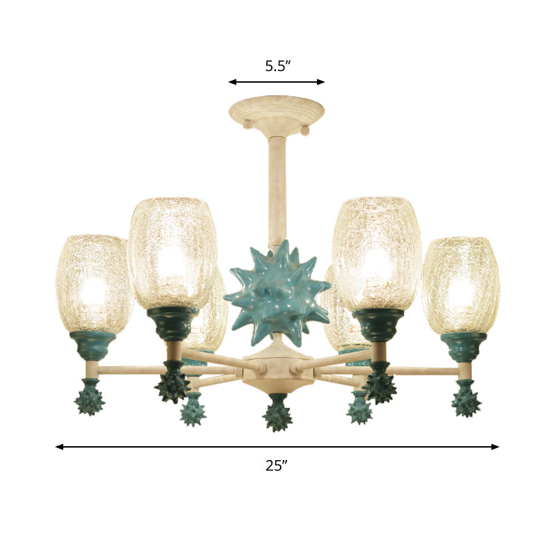 Oval Shade Chandelier with Sea Urchin Mediterranean Style Glass Hanging Light for Baby Bedroom