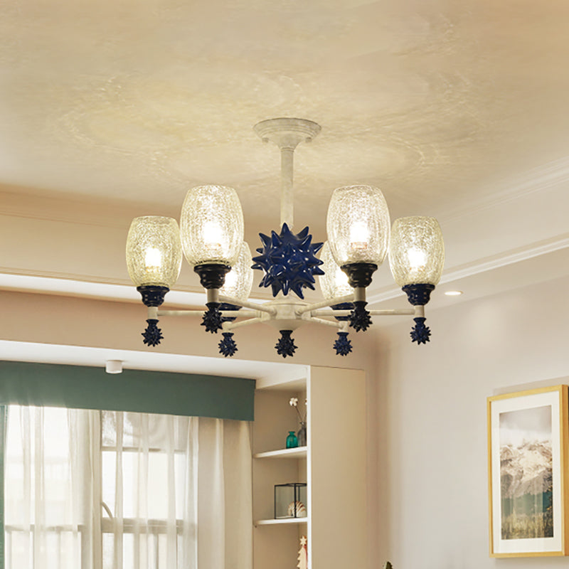 Oval Shade Chandelier with Sea Urchin Mediterranean Style Glass Hanging Light for Baby Bedroom