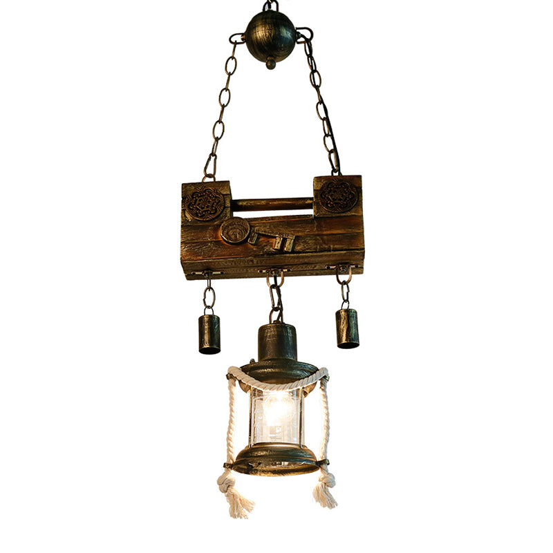 Metal Lantern Pendant Light Nautical Single Light Indoor Hanging Light Fixture with Rope in Brass