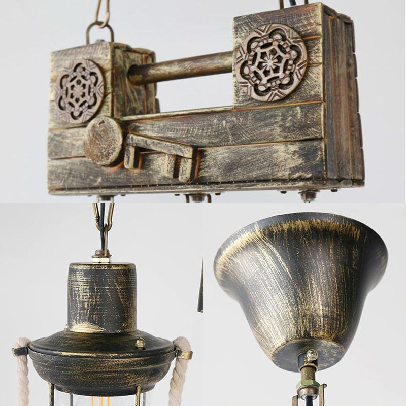 Metal Lantern Pendant Light Nautical Single Light Indoor Hanging Light Fixture with Rope in Brass