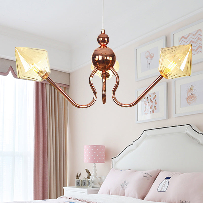 Lustre en métal et en verre lustre industriel à 3 légers lampe suspendue en ambre / transparent