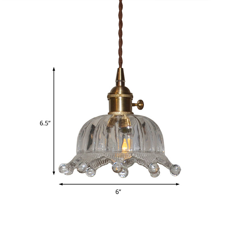 Clear Glass Crown Shade Ceiling Pendant Modern 1-Light Indoor Hanging Pendant Light in Brass