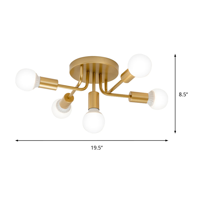 Braccia curve moderne semi -filo del supporto per soffitto metallo a 5 luci per sala da pranzo a soffitto a soffitto in nero/oro