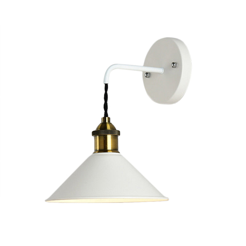 Cone Shade Metal Sconce Lighting Industrial Single Bulb Living Room Wall Mounted Lamp in Black/Grey/White