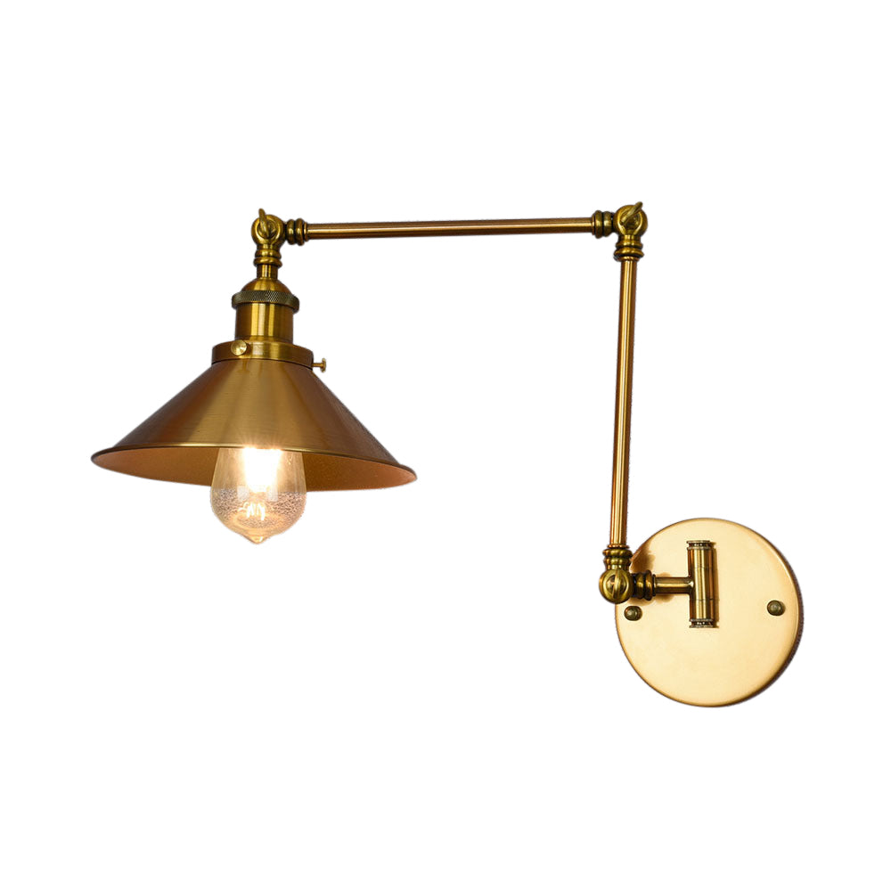 One Bulb Wall Light with Cone Shade Metal Industrial Indoor Sconce Lighting Fixture in Brass