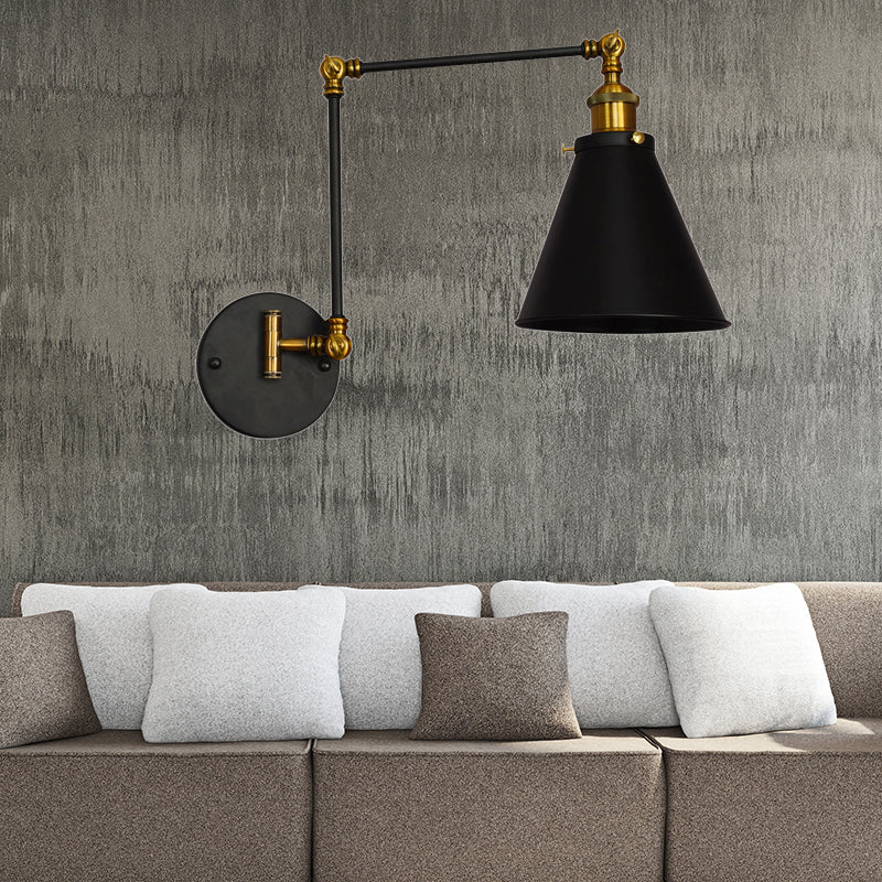 Schwarz One Leuchte Licht Industrial Metallkegel Schatten Wandbeleuchtung für Wohnzimmer
