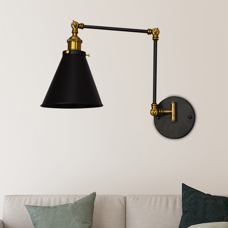 Schwarz One Leuchte Licht Industrial Metallkegel Schatten Wandbeleuchtung für Wohnzimmer
