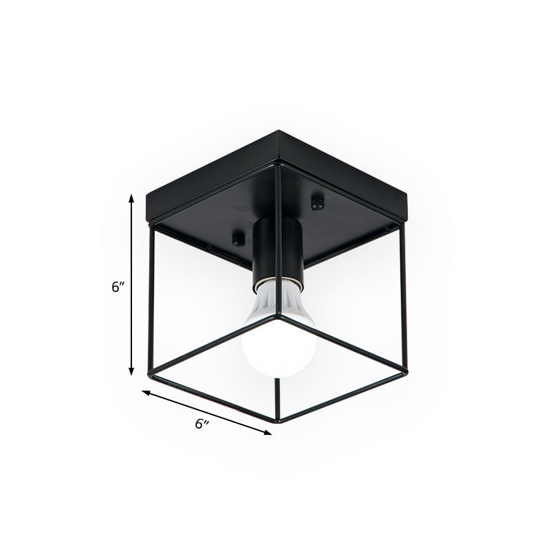 1 Light Ceiling Light Fixture with Frame Squared Shade Metal Industrial Indoor Flushmount Light in Black / White