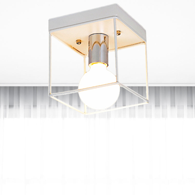 1 Light Ceiling Light Fixture with Frame Squared Shade Metal Industrial Indoor Flushmount Light in Black / White
