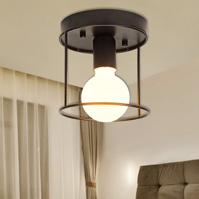 Cilinder Gang Inbouwlamp Industrieel Metaal One Light Zwart/Wit Plafondverlichting met Kooi