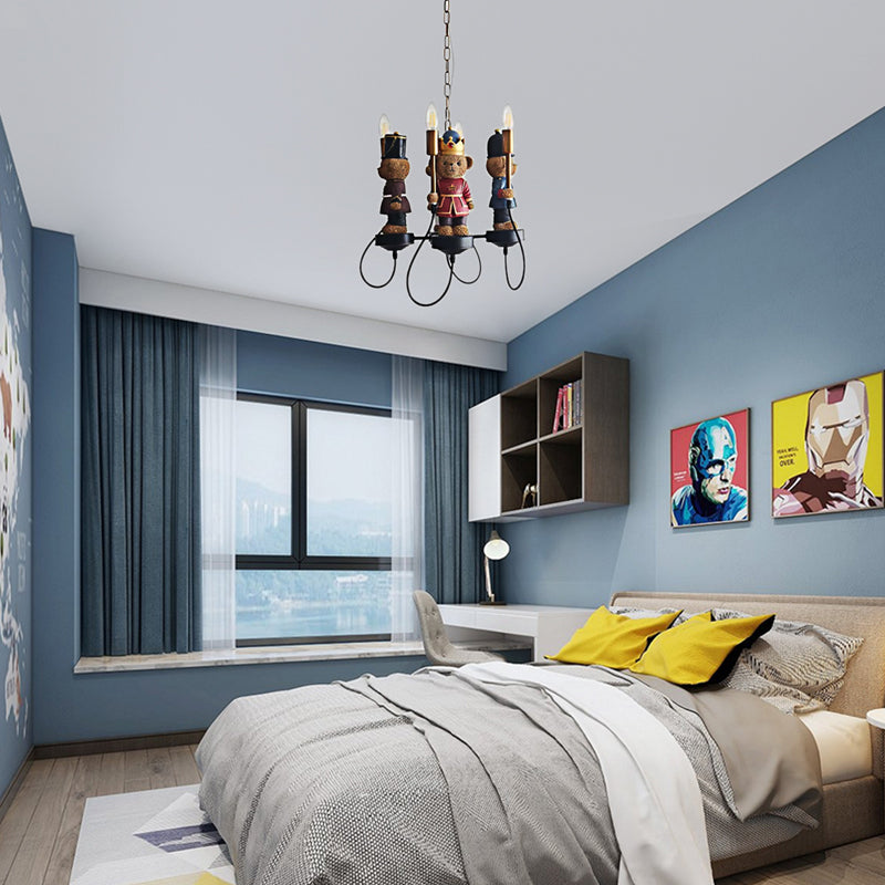 Mehrfarbiger Spielzeugbär Kronleuchter 4 Lichter Kinder Metall Hanging Lampe für Kinderschlafzimmer