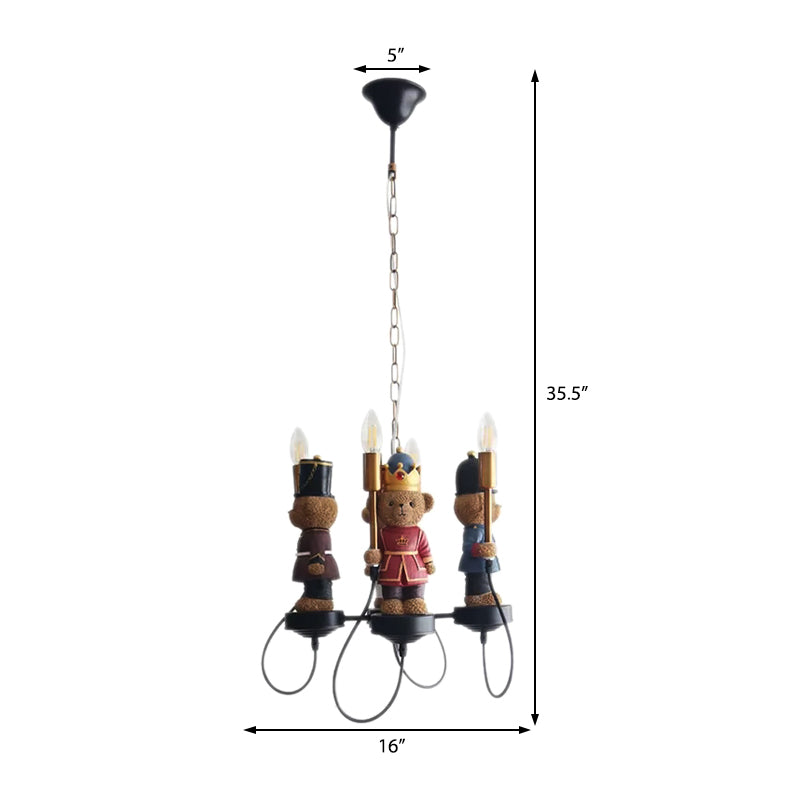 Multi-Colored Toy Bear Chandelier 4 Lights Kids Metal Hanging Lamp for Child Bedroom