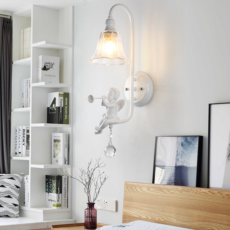 Modern White Wall Light Bell Shade 1 Head Metal Wall Lamp with Angel for Child Bedroom
