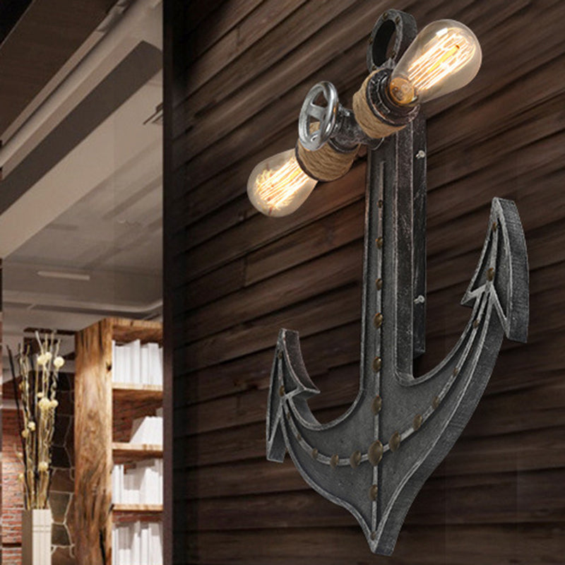 Exposed Bulb/Caged Shade Metal Sconce Lighting Industrial 2 Lights Indoor Wall Mounted Lamp in Grey for Coffee Shop