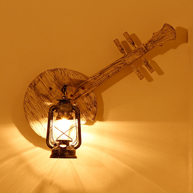 1 Lampada leggera in vetro e parete lanterna grigia costiera Lampada di applique con retro per strumenti in legno