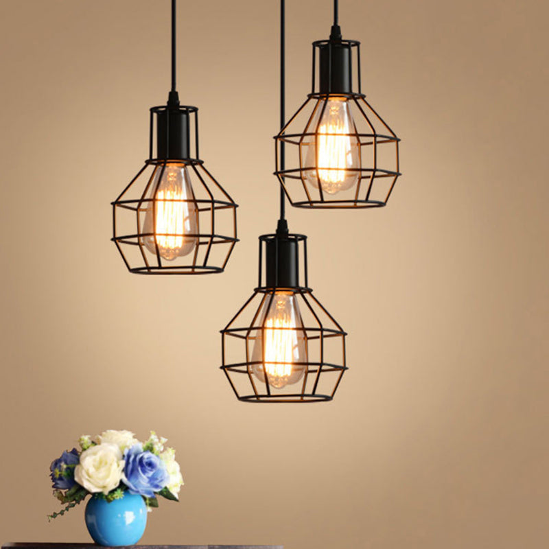 Black Grenade Cage Hanging Light Simplicity Iron 1 Bulb Dining Room Pendant Light Fixture