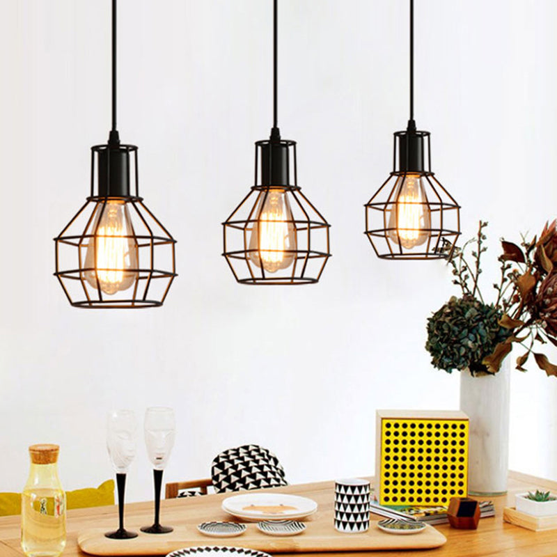 Black Grenade Cage Hanging Light Simplicity Iron 1 Bulb Dining Room Pendant Light Fixture