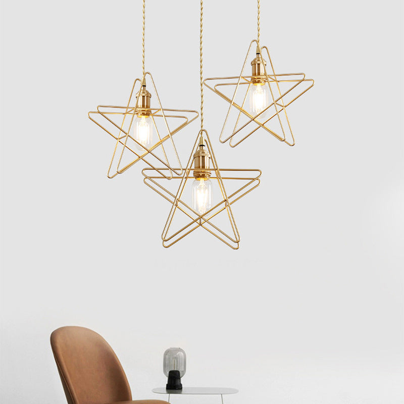 Gold Star Cage Multifiling Light Simplicity Metal 3 Bulbs Sala da pranzo Luce sospesa
