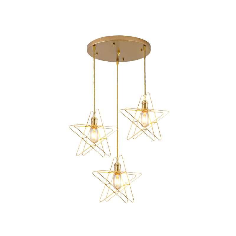 Gold Star Cage Multifiling Light Simplicity Metal 3 Bulbs Sala da pranzo Luce sospesa