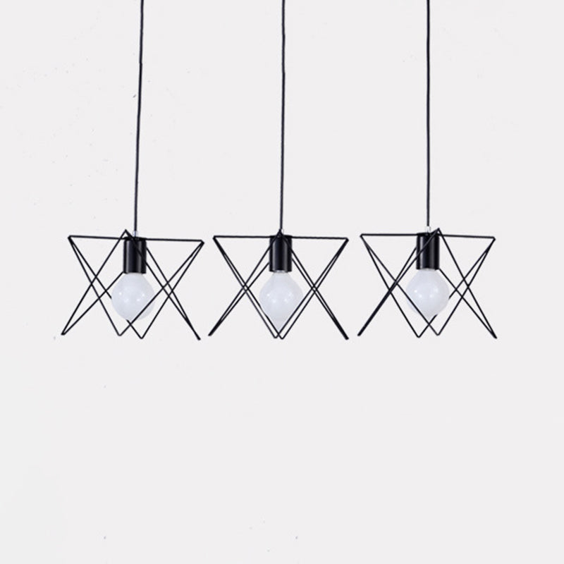 3 Bulbs Iron Suspension Light Antique Black Geometrical Cage Living Room Multi Ceiling Lamp
