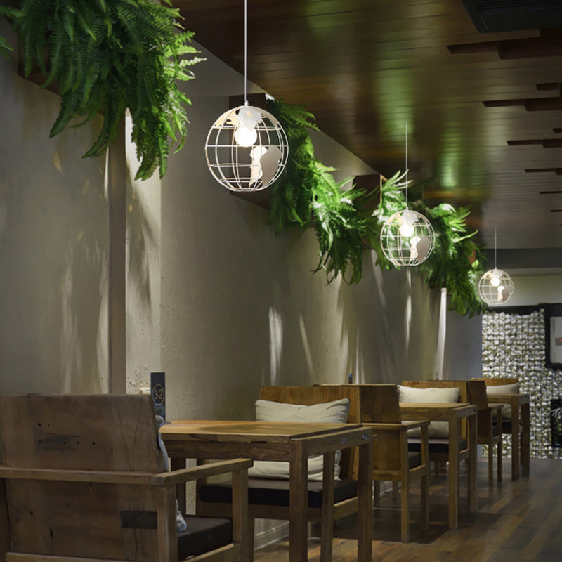Iron Terrestrial Globe Hanging Light Simplicity 1 Bulb Restaurant Pendant Light Fixture in White
