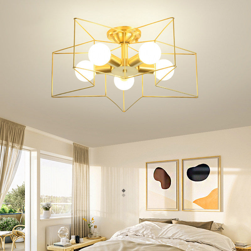 Metal Star Cage Flush Mount Lighting Industrial Style Bedroom Ceiling Light Flush Mount in Gold