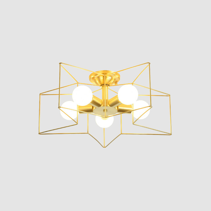 Métal étoile cage encastré éclairage style industriel chambre à coucher plafonnier encastré or