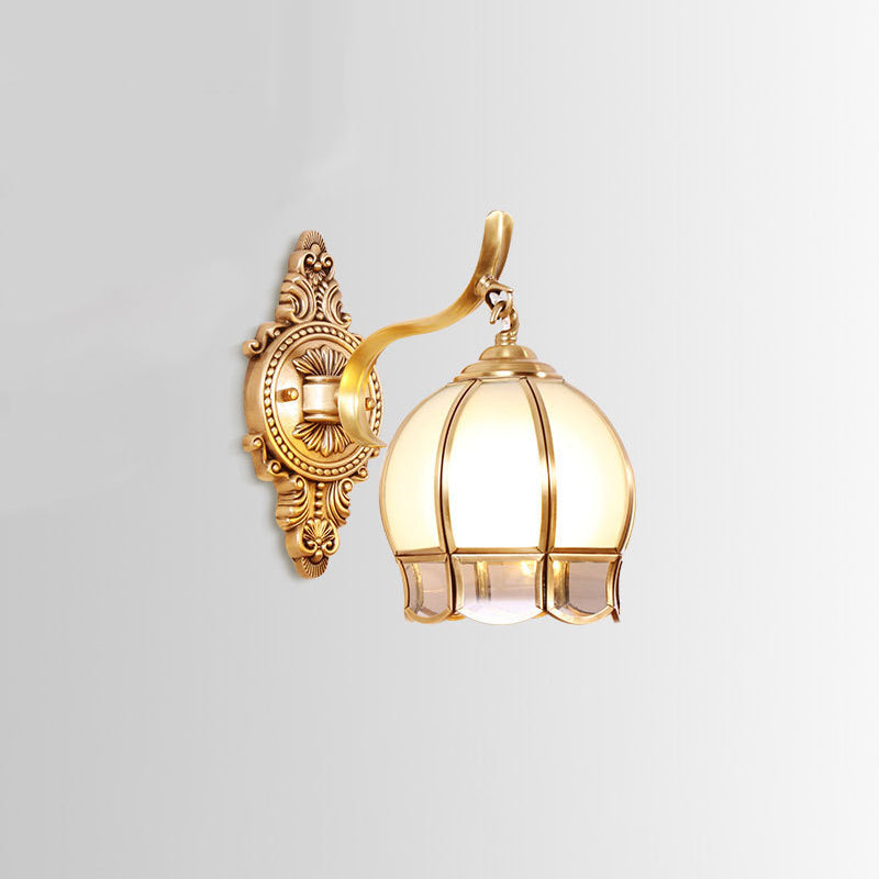 Globe Cream Glass Wall Light Fixture Vintage Living Room Wall Mounted Lamp in Gold
